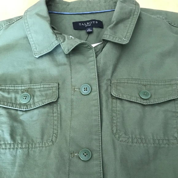 NWT Talbots Green Button Down Jacket With Pom Pom Detail LP - Picture 3 of 9
